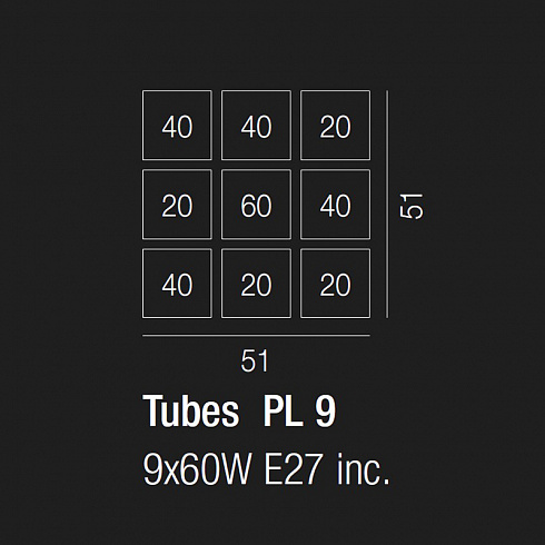 Потолочный светильник Vistosi PL TUBES 9 BC NI TUBES