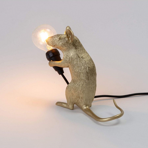 Настольная лампа Seletti Mouse Lamp Sitting GOLD USB Mouse Lamp 15231