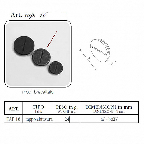 Заглушка Aldo Bernardi TAP.16 LIMPIANTO