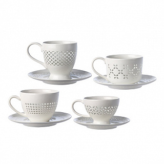 Cups and saucers pierced