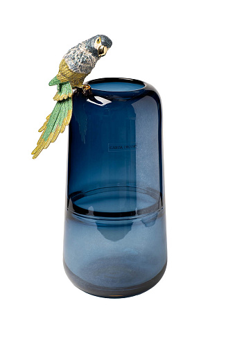Ваза стеклянная голубая с попугаем см Garda Decor 55RV6111L 