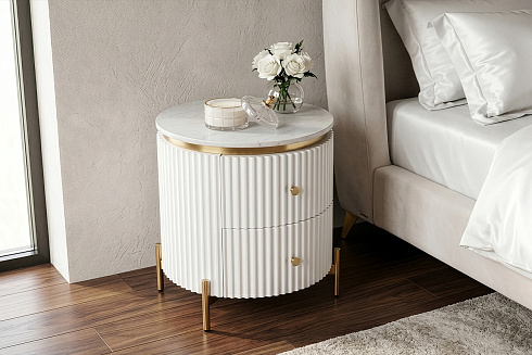 Тумбочка 2 ящика с мраморной столешницей dсм Garda Decor 77IP-GD009-TUMB/1 
