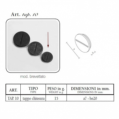 Заглушка Aldo Bernardi TAP.10 LIMPIANTO