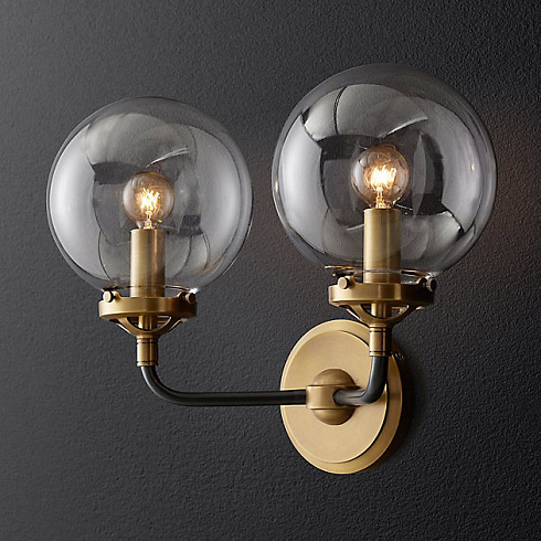 Бра Restoration Hardware Bistro Globe Clear Glass Double Sconce Brass Bistro Globe 68470037 BRZ