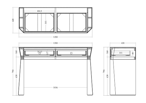 Консоль 2 ящика с золотистой отделкой см Garda Decor KFG125 