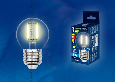 Лампа светодиодная Uniel LED-G45-6W/WW/E27/CL PLS02WH Sky