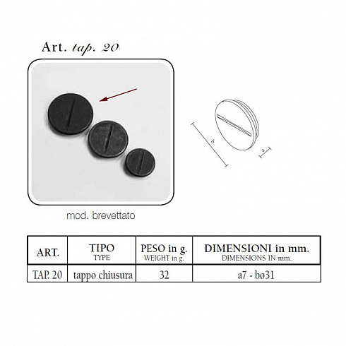 Заглушка Aldo Bernardi TAP.20 LIMPIANTO