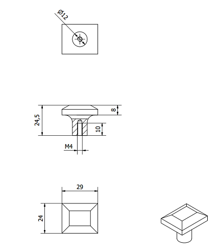 Ручка-кнопка Dauby PM1618 Silver (BS) 30x25mm Latus (Fama) 9961