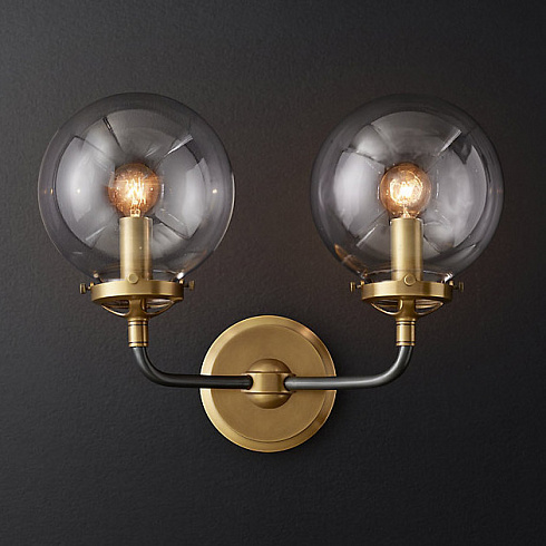 Бра Restoration Hardware Bistro Globe Clear Glass Double Sconce Brass Bistro Globe 68470037 BRZ