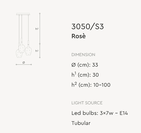Подвесной светильник Italamp Rosè 3050/S3 Rose Gold Coating / Iron Grey Rosè 03050S30 003
