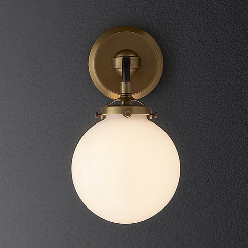 Бра Restoration Hardware Bistro Globe Milk Glass Single Sconce Brass Bistro Globe 68470041 MGBZ