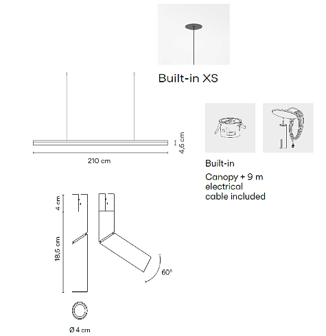 Система Vibia Bind Black 210cm Tunable White + Casambi Bind A42211/0M+653411/8Z 