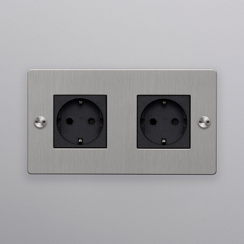 Розетка Buster and Punch 2G Schuko Type F steel Sockets CSK-073444