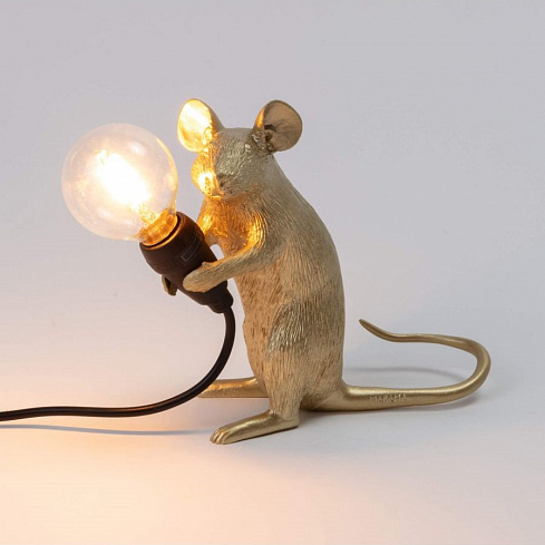 Настольная лампа Seletti Mouse Lamp Sitting GOLD USB Mouse Lamp 15231