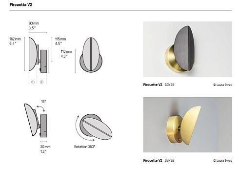 Настенный светильник CVL Luminaires PIROUETTE V2 Satin brass PIROUETTE PIROUETTE V2 SB/SB