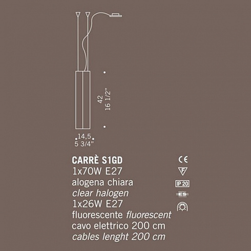 Подвесной светильник De Majo CARRE S1 GD CARRE