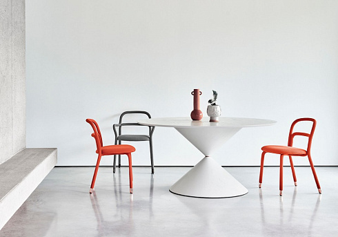 Обеденный стол Midj Clessidra Veneer D.120 Clessidra T1960120+white (BB)+glossy white calacatta marble (K32)
