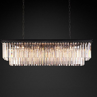 1920s Odeon Clear Glass Fringe Rectangular 49" Grey Iron