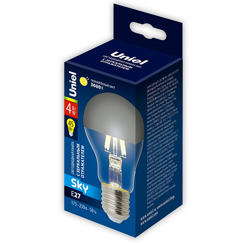 Лампа светодиодная Uniel LED-A60-4W/3000K/E27/CL MIRROR/CHROME PLS02WH Sky