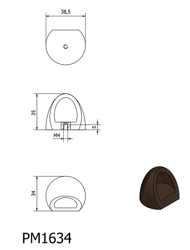Ручка-кнопка Dauby PM1634 Dark Bronze (DB) 40x36mm  Gaudium 10861