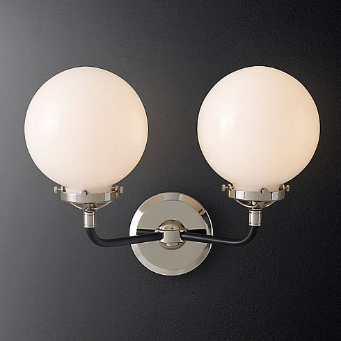 Бра Restoration Hardware Bistro Globe Milk Glass Double Sconce Polished Nickel Bistro Globe 68470037 MGPN