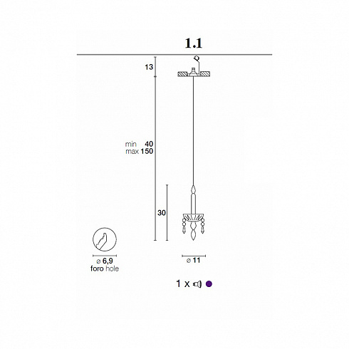 Подвесной светильник Light4 LIMELIGHT 1.1 NERO/CLEAR LIMELIGHT