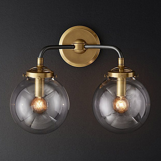 Bistro Globe Clear Glass Double Sconce Brass