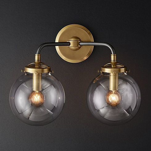 Бра Restoration Hardware Bistro Globe Clear Glass Double Sconce Brass Bistro Globe 68470037 BRZ