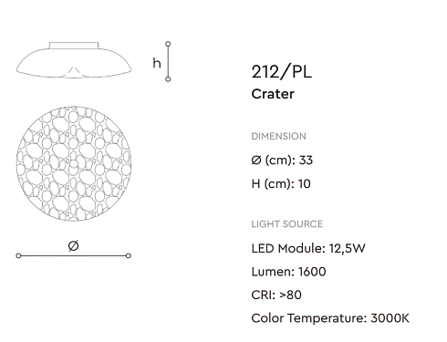 Потолочный светильник Italamp Crater 212/PL Crater 00212AP0 010