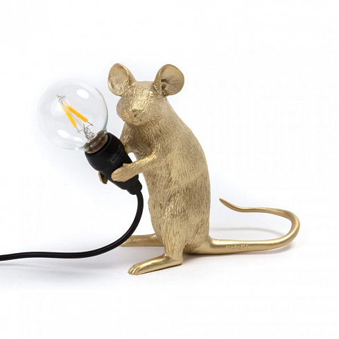 Настольная лампа Seletti Mouse Lamp Sitting GOLD USB Mouse Lamp 15231