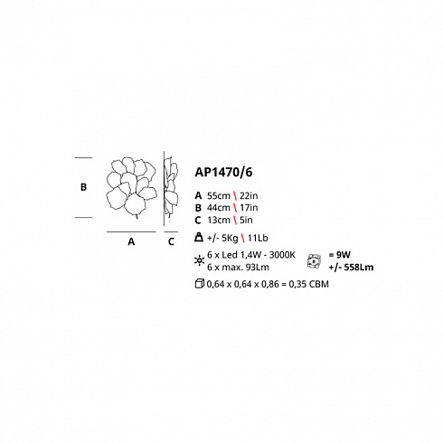 Настенный светильник Serip AP1470/6 FP/PR/CH/PL PathLeaf