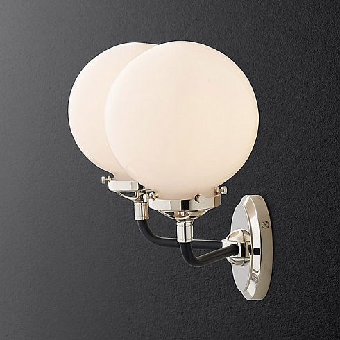 Бра Restoration Hardware Bistro Globe Milk Glass Double Sconce Polished Nickel Bistro Globe 68470037 MGPN