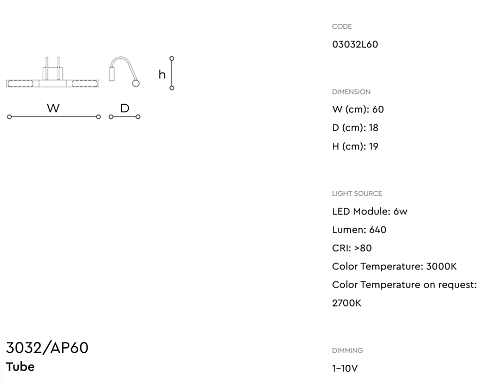 Настенный светильник Italamp Tube 3032/AP60 Iron Grey Tube 03032L60 003