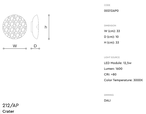 Настенный светильник Italamp Crater 212/AP Crater 00212AP0 001