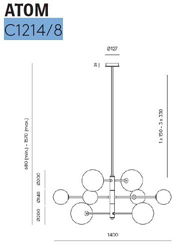 Люстра Aromas del Campo Atom Matt Black Atom C1214/8+Matt Black