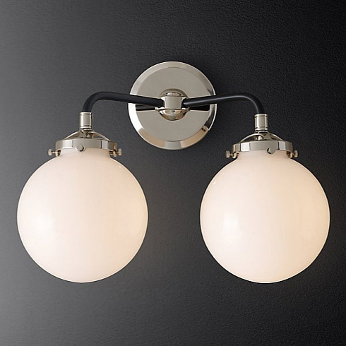 Бра Restoration Hardware Bistro Globe Milk Glass Double Sconce Polished Nickel Bistro Globe 68470037 MGPN